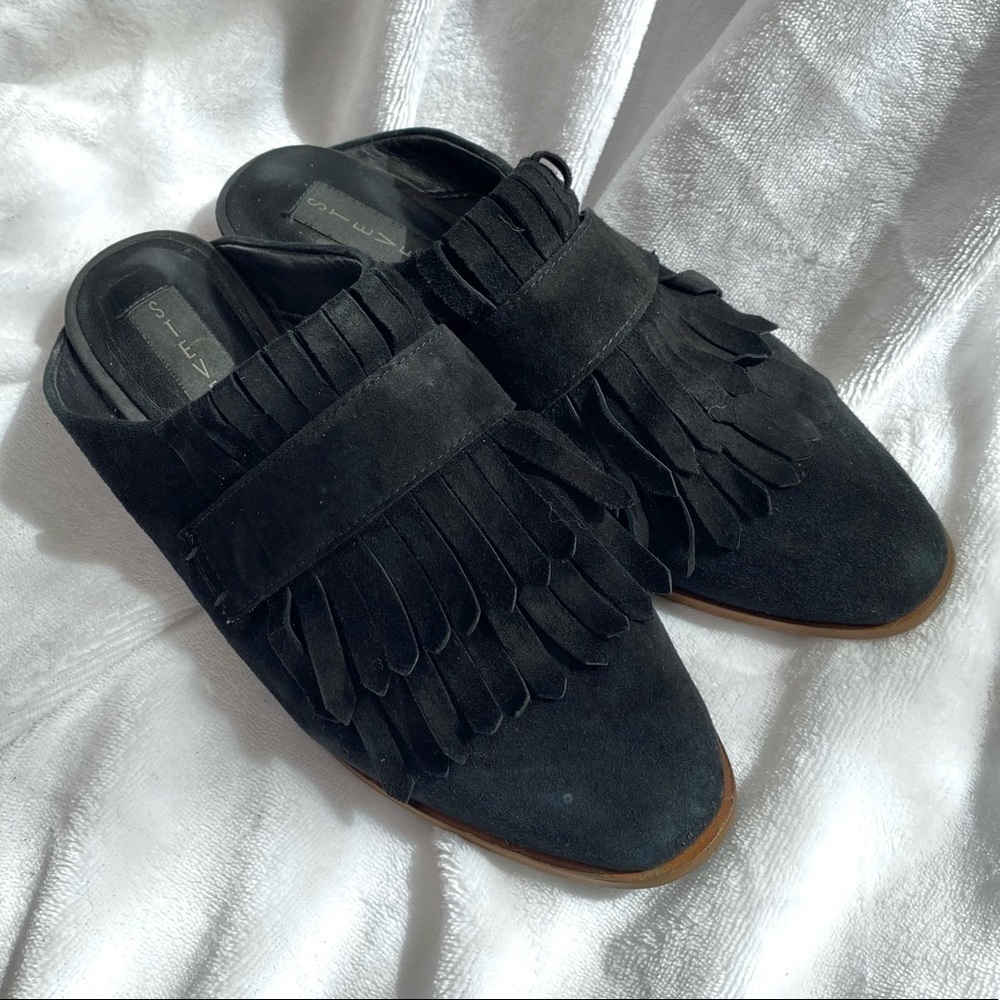 Steve Madden Adee black suede fringe mules size 7.5